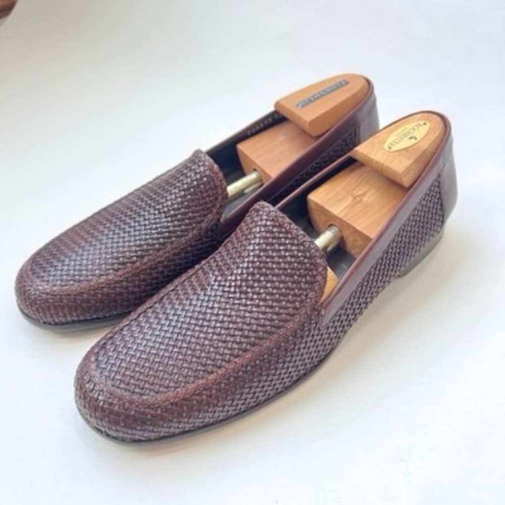 COLE HAAN BRAGANO 100% Italian Leather Basketweave Loafers-Sz 13- Brown